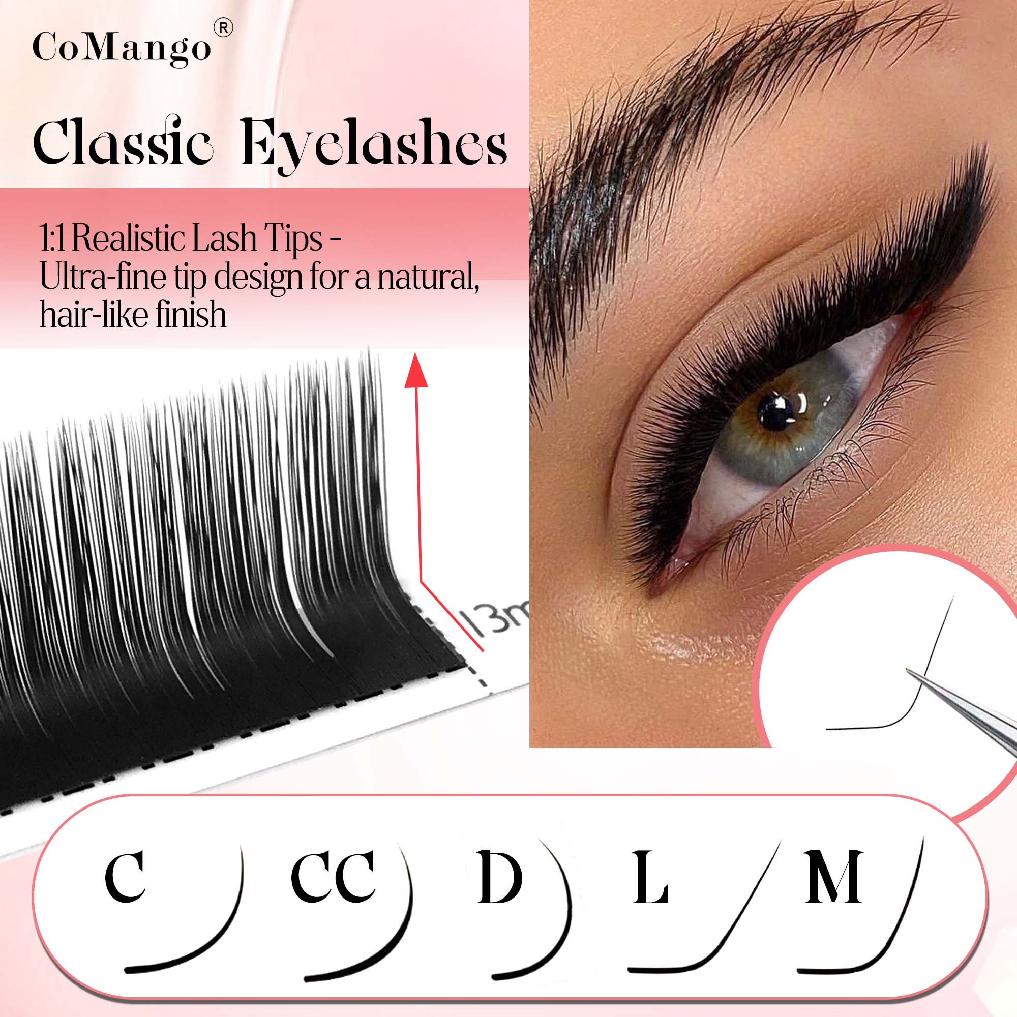 Eyelash Extension Natural Classic - CoMango klasik kirpik uzantısı 0,03/0,05/0,07/0,1/0,15 mm